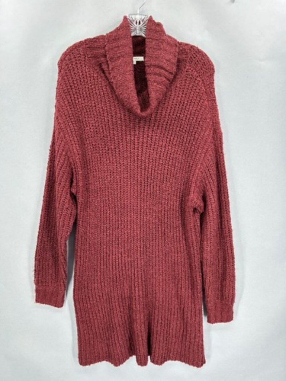 Z Supply Sweater Dress Burgundy Red Boucle Ribbed Cowl Turtleneck M EUC